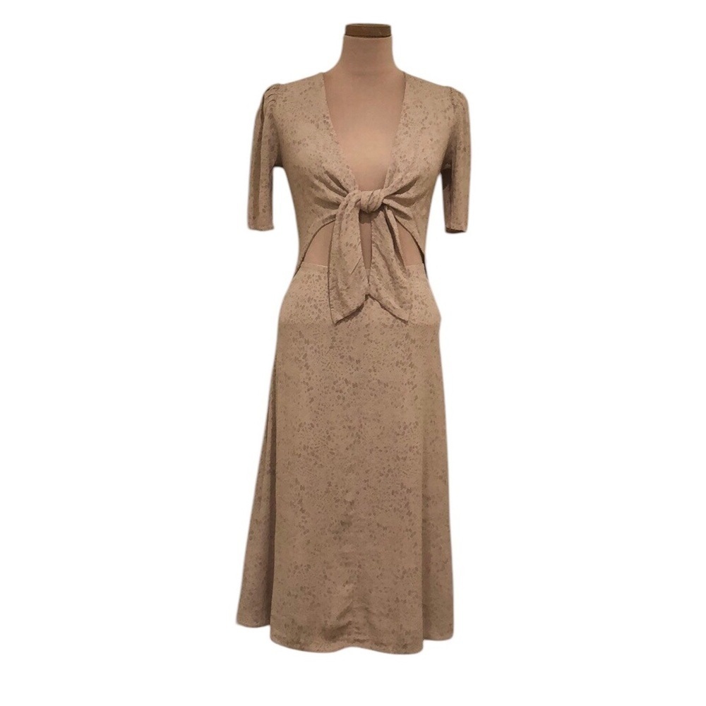 WAYF Midi Dress Size XS Beige Tan Cheetah Print Cutout Bust